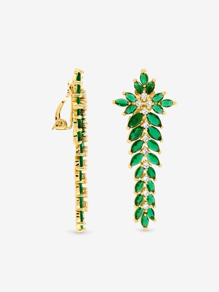 Jon Richard Gold Plated And Emerlad Statement Clip Earrings - Image 1 of 1 Jon Richard Gold Plated And Emerlad Statement Clip Earrings - Image 1 of 1