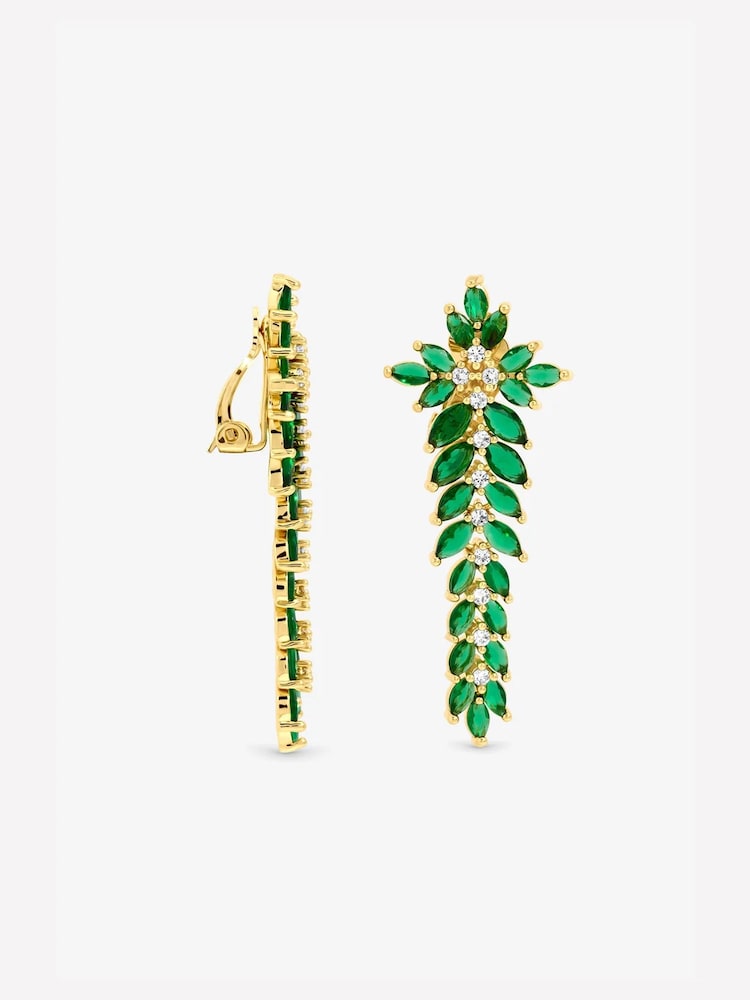 Jon Richard Green Gold Tone And Jet Statement Clip Earrings - Image 2 of 2 Jon Richard Green Gold Tone And Jet Statement Clip Earrings - Image 2 of 2