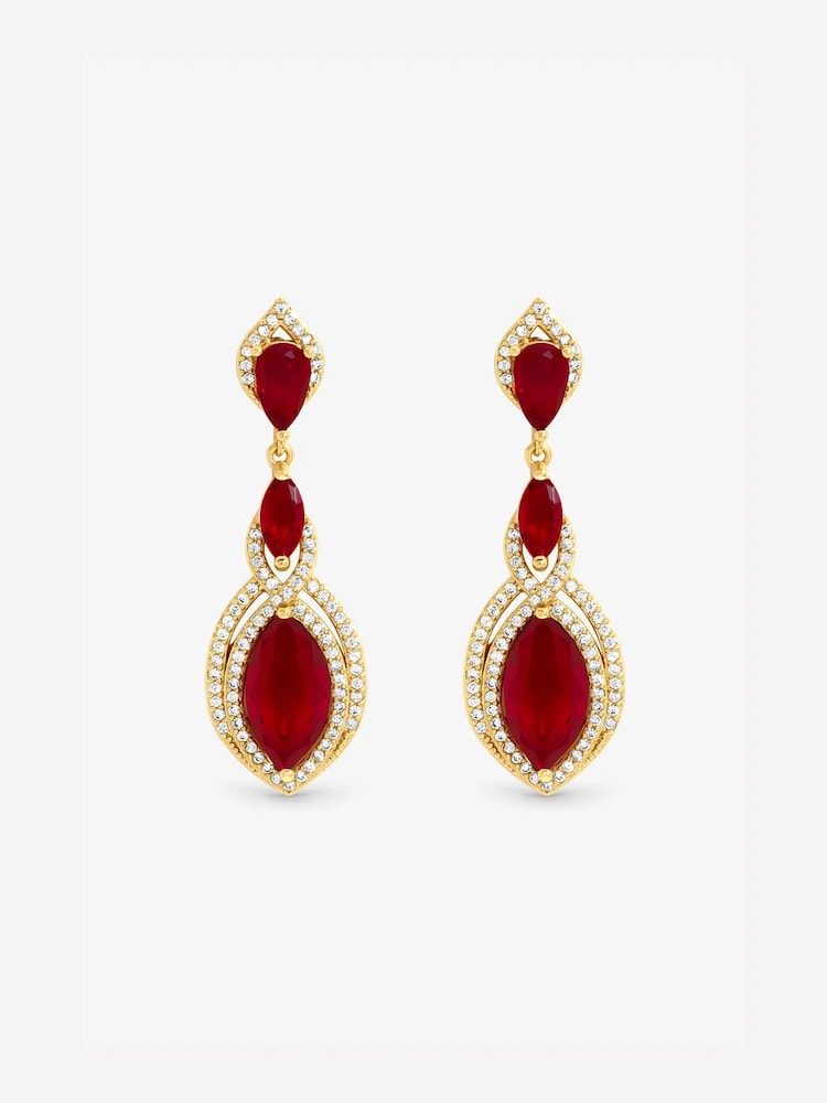 Jon Richard Plated And Ruby Navette Drop Earrings - Image 2 de 2