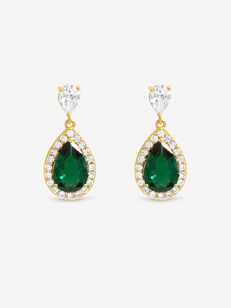 Jon Richard Gold Tone Cubic Zirconia Emerald Pear Drop Earrings - Image 3 of 3 Jon Richard Gold Tone Cubic Zirconia Emerald Pear Drop Earrings - Image 3 of 3