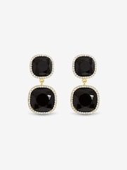 Jon Richard Plated And Jet Double Drop Halo Earrings - Imaginea 1 din 1