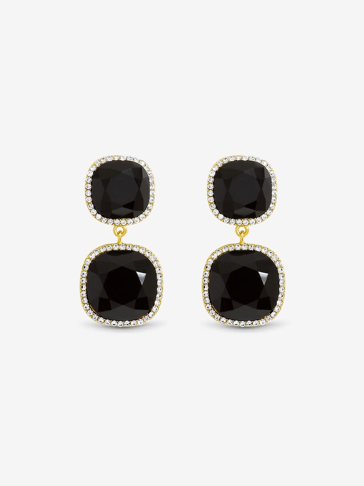 Jon Richard Plated And Jet Double Drop Halo Earrings - Imaginea 1 din 1