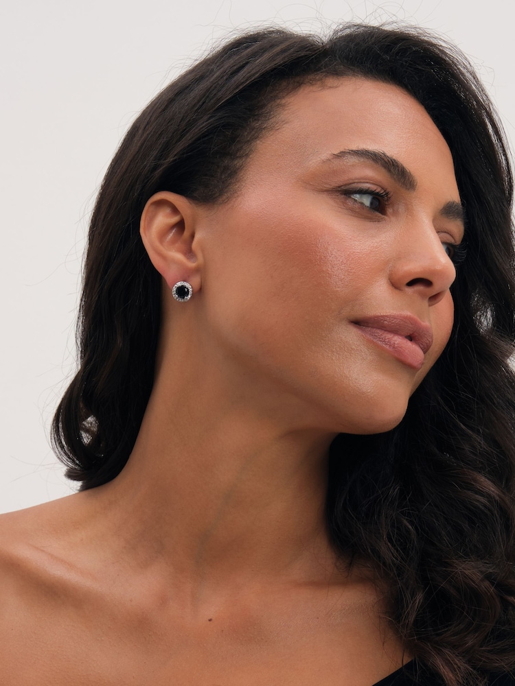 Jon Richard Rhodium Plated Cubic Zirconia Sapphire Halo Stud Earrings - Bild 2 von 3