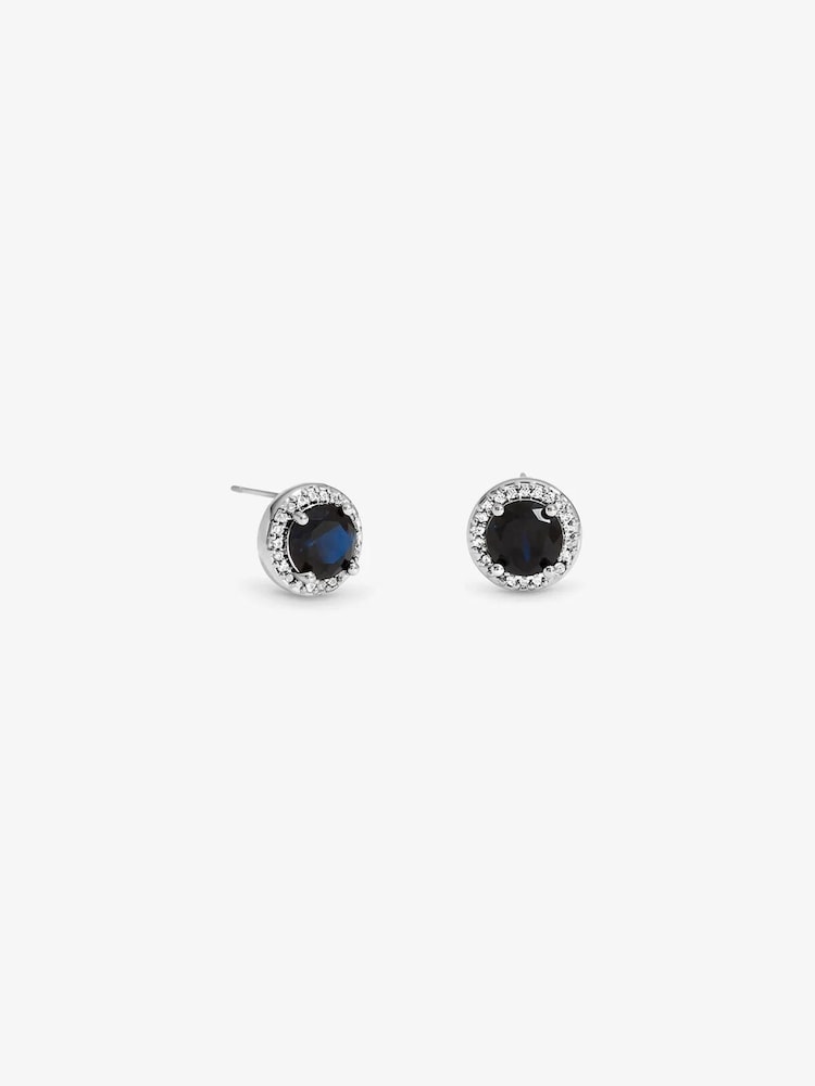 Jon Richard Rhodium Plated Cubic Zirconia Sapphire Halo Stud Earrings - Bild 3 von 3