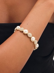 Jon Richard Gold Tone Pearl And Pave Stretch Bracelet - Image 1 of 2