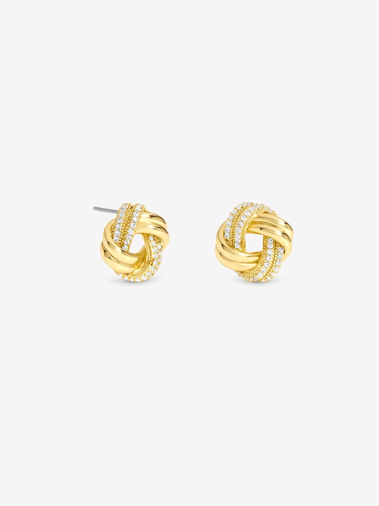 Jon Richard Gold Rhodium Plated And Pave Knot Stud Earrings - Image 2 of 2 Jon Richard Gold Rhodium Plated And Pave Knot Stud Earrings - Image 2 of 2