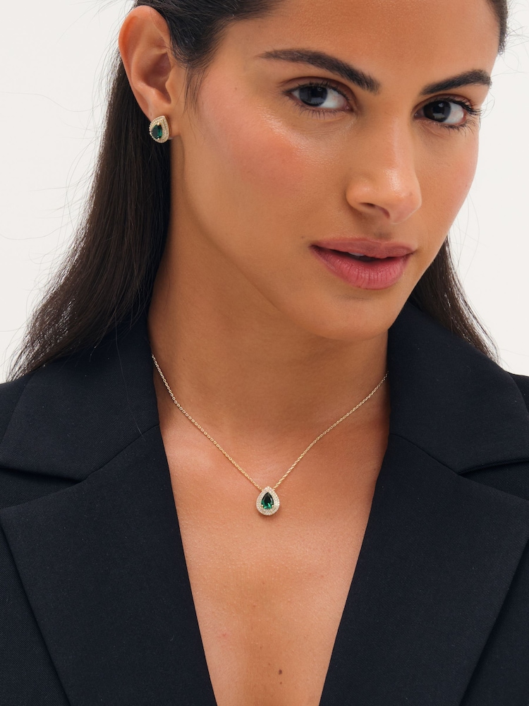 Jon Richard Gold Tone Cubic Zirconia Emerald Pear Stud Earrings - Image 1 of 4