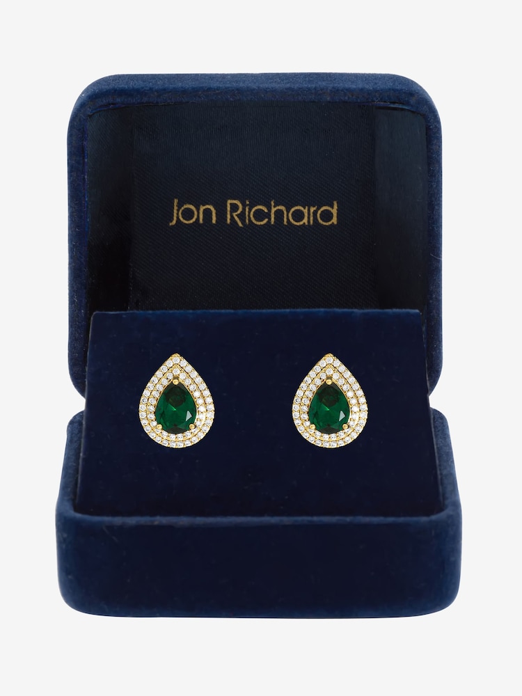 Jon Richard Gold Tone Cubic Zirconia Emerald Pear Stud Earrings - Image 4 of 4