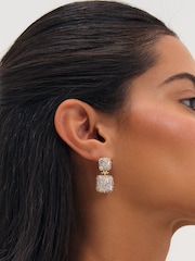 Jon Richard Gold Plated And Pave Square Double Drop Earrings - Image 1 of 3