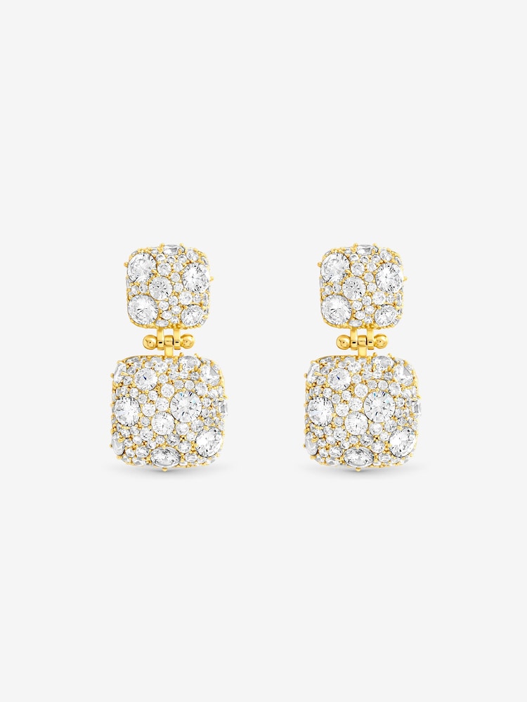 Jon Richard Gold Plated And Pave Square Double Drop Earrings - Image 3 of 3