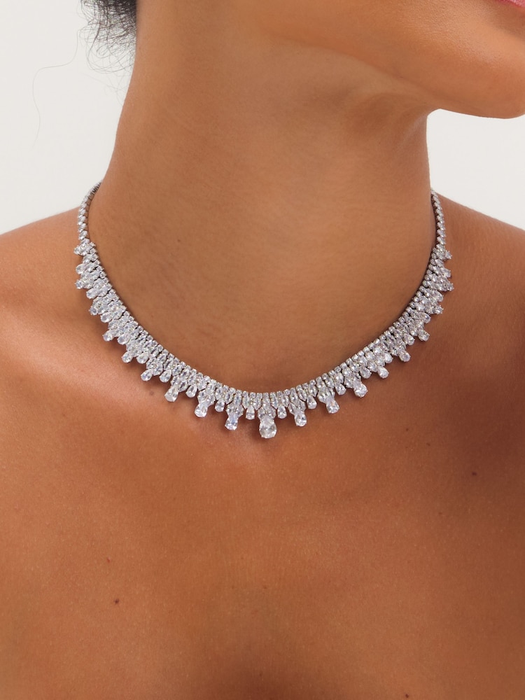 Jon Richard Silver Tone Rhodium And Cubic Zirconia Peardrop Collar Necklace - Image 1 of 3 Jon Richard Silver Tone Rhodium And Cubic Zirconia Peardrop Collar Necklace - Image 1 of 3