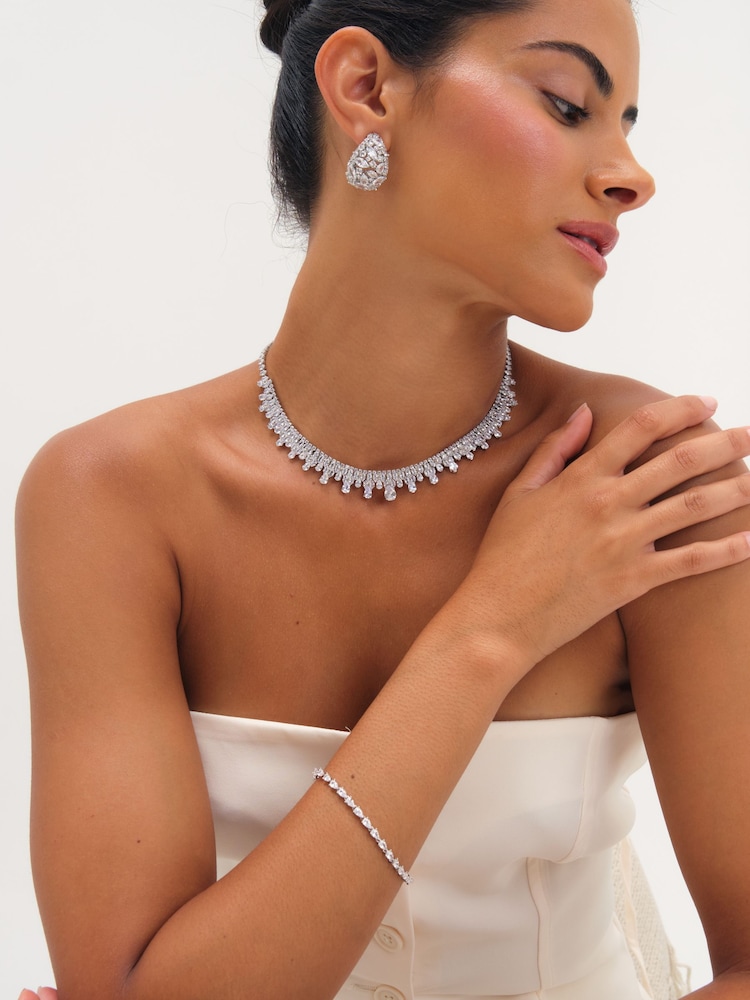 Jon Richard Silver Tone Rhodium And Cubic Zirconia Peardrop Collar Necklace - Image 2 of 3 Jon Richard Silver Tone Rhodium And Cubic Zirconia Peardrop Collar Necklace - Image 2 of 3