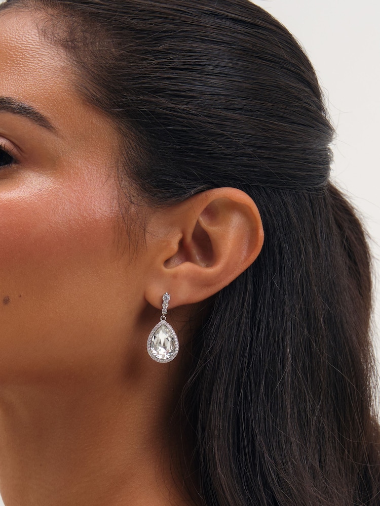 Jon Richard Silver Rhodium Plated And Crystal Pear Drop Earrings - Image 1 of 3