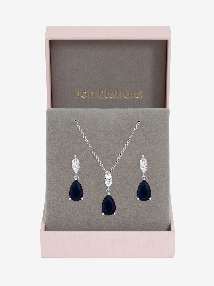 Ensemble Jon Richard en rhodium plaqué et saphir en forme de poire - Image 4 sur 4