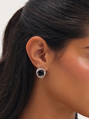 Jon Richard Silver Rhodium Plated Cubic Zirconia Twist Halo Sapphire Stud Earrings - Image 1 of 4