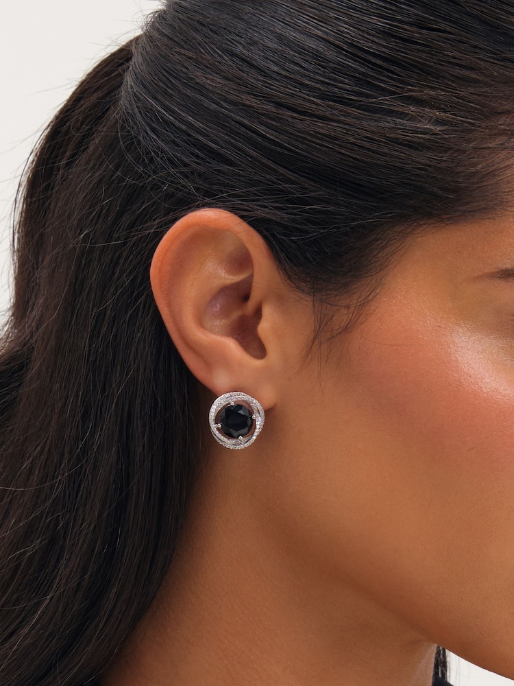 Jon Richard Silver Rhodium Plated Cubic Zirconia Twist Halo Sapphire Stud Earrings - Image 1 of 4