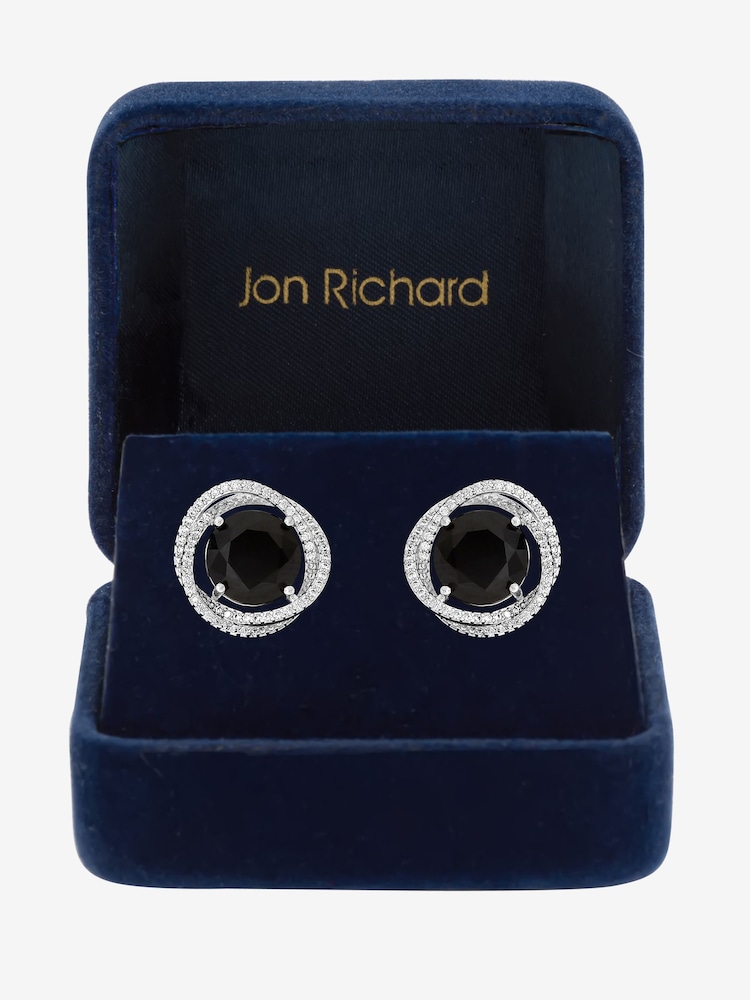 Jon Richard Silver Rhodium Plated Cubic Zirconia Twist Halo Sapphire Stud Earrings - Image 4 of 4