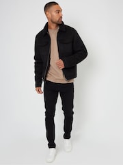 Threadbare Black Faux Suede Borg Lined Aviator Jacket - Image 2 of 5