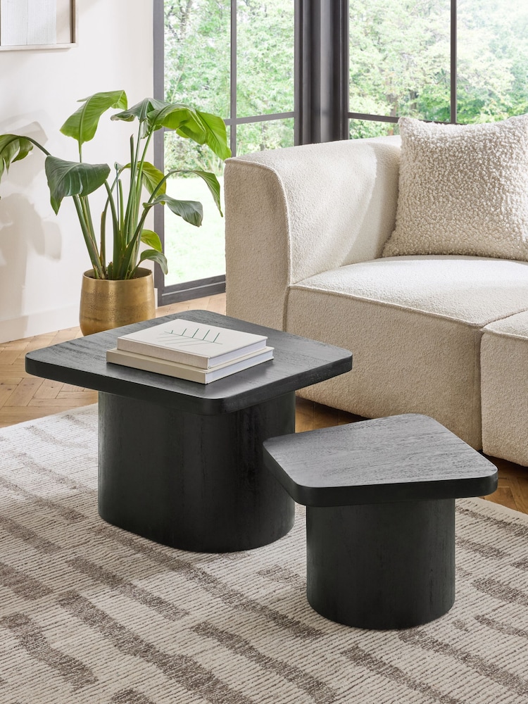 Black Solid Mango Wood Set of 2 Coffee Table - Image 1 of 7