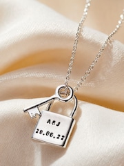 Personalised Lock & Key Charm Necklace By Posh Totty Designs - Image 1 of 2