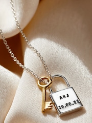 Personalised Lock & Key Charm Necklace By Posh Totty Designs - Image 1 of 2