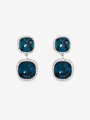 Jon Richard Rhodium Plated And Sapphire Double Drop Halo Earrings - Bild 3 von 3