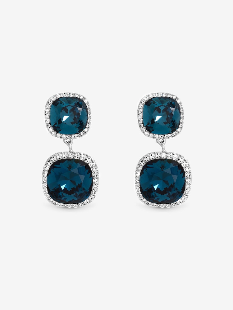 Jon Richard Rhodium Plated And Sapphire Double Drop Halo Earrings - Bild 3 von 3 Jon Richard Rhodium Plated And Sapphire Double Drop Halo Earrings - Bild 3 von 3