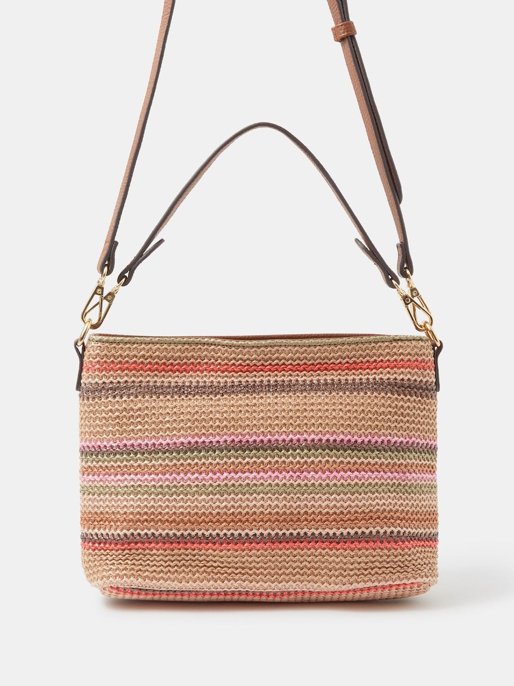 Accessorize Brown Woven Stripe Raffia Crossbody Bag - Image 2 of 3