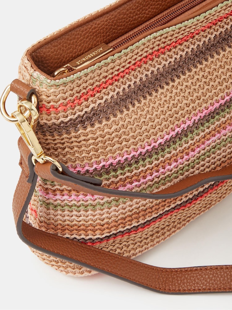 Accessorize Brown Woven Stripe Raffia Crossbody Bag - Image 3 of 3
