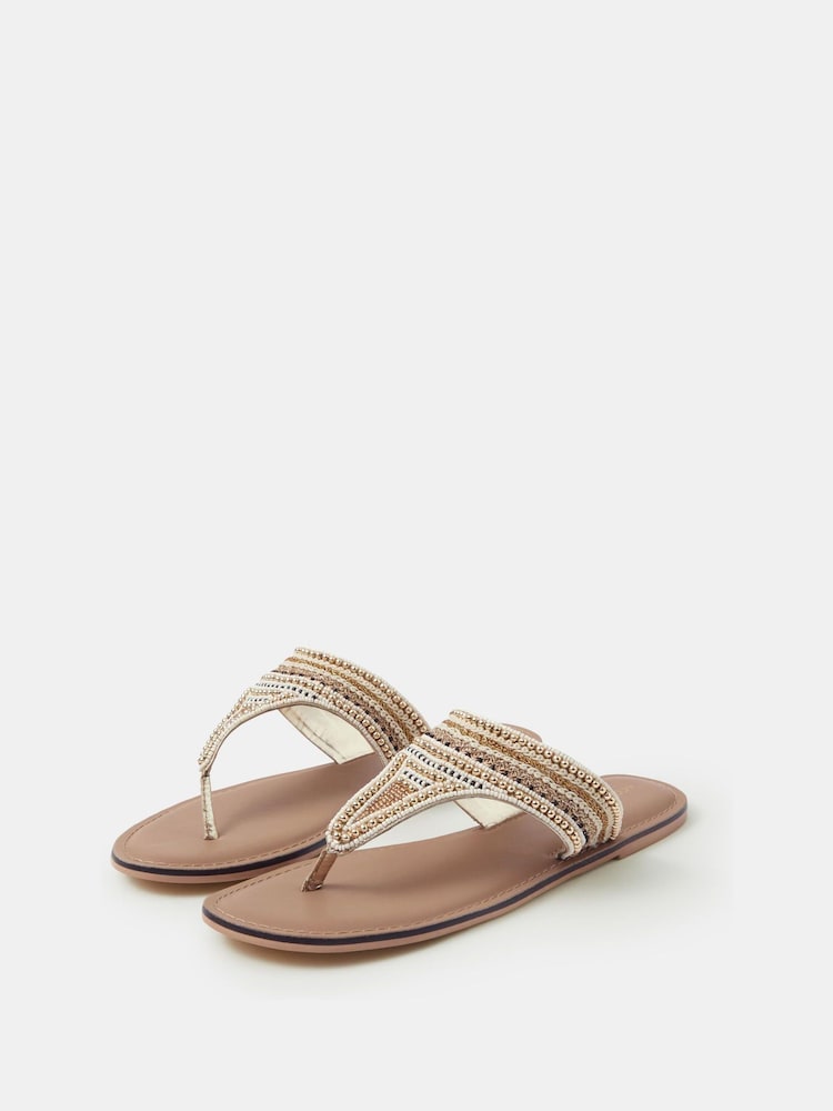 Accessorize Gold Embellished Flip Flops - Image 1 of 2