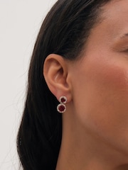 Jon Richard Gold Tone Ruby Red Stone Rhodium Plated Cubic Zirconia Double Halo Drop Earrings - Image 1 of 2