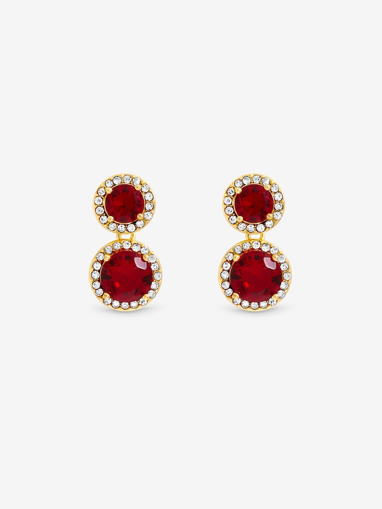 Jon Richard Gold Tone Ruby Red Stone Rhodium Plated Cubic Zirconia Double Halo Drop Earrings - Image 2 of 2 Jon Richard Gold Tone Ruby Red Stone Rhodium Plated Cubic Zirconia Double Halo Drop Earrings - Image 2 of 2