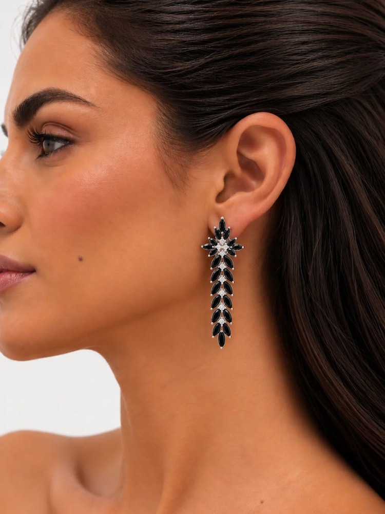 Jon Richard Silver Tone And Jet Statement Clip Earrings - Image 1 of 2
