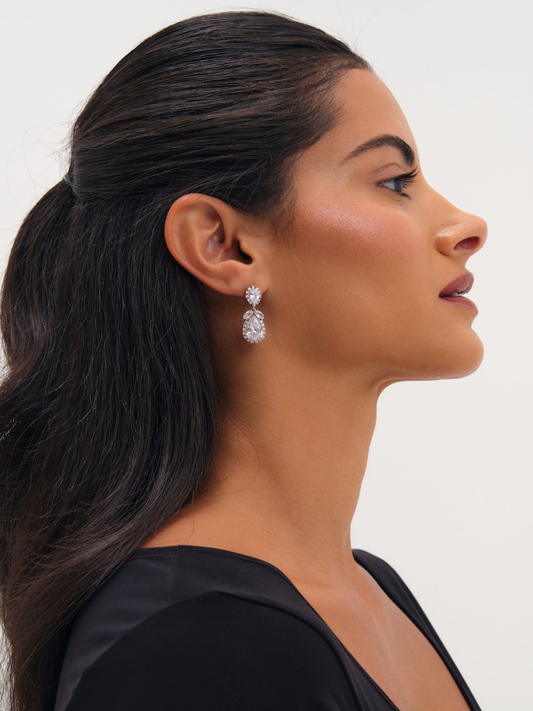 Jon Richard Silver Rhodium Plated Vintage Pear Drop Earrings - Image 2 of 3 Jon Richard Silver Rhodium Plated Vintage Pear Drop Earrings - Image 2 of 3