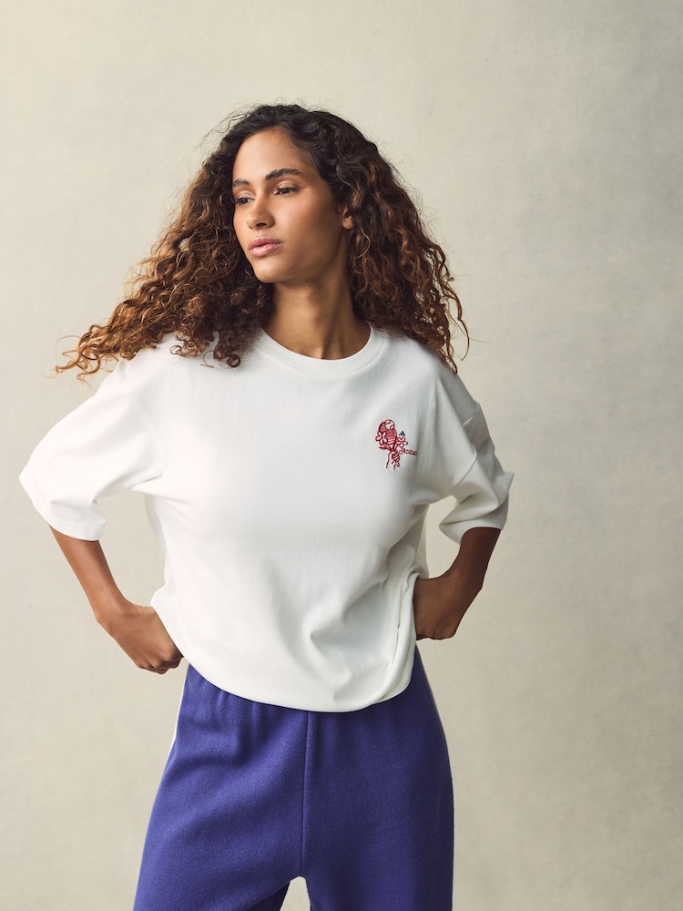 adidas White Graphic Oversized T-Shirt - Image 1 of 5