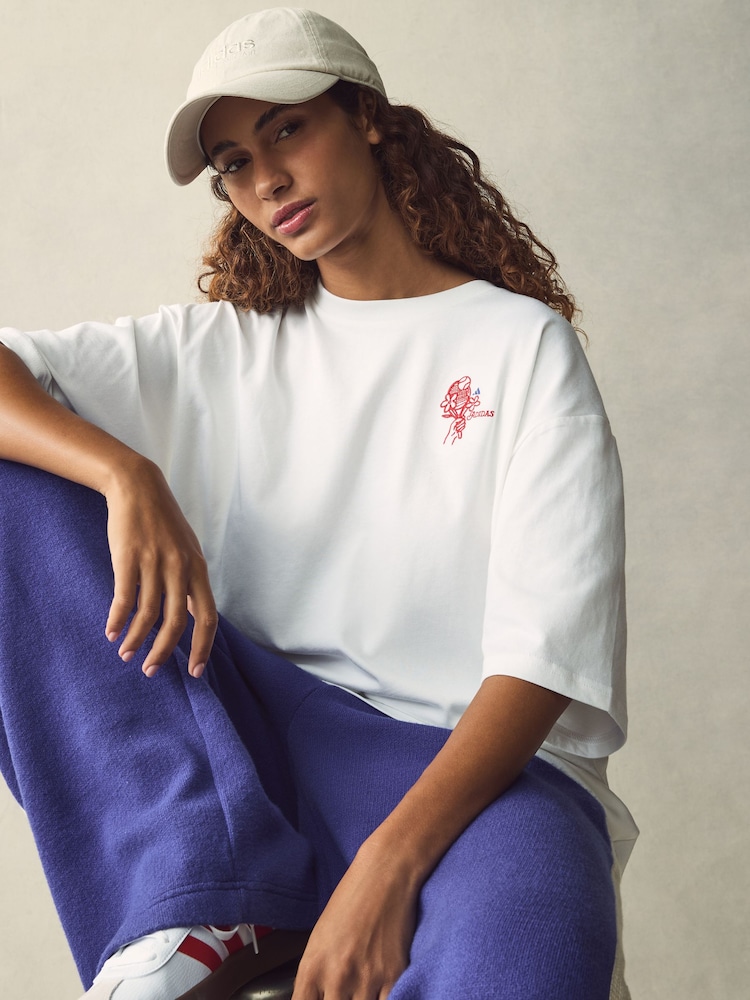 adidas White Graphic Oversized T-Shirt - Image 3 of 5