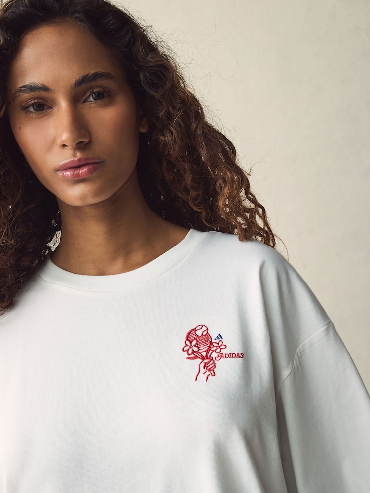 adidas White Graphic Oversized T-Shirt - Image 5 of 5