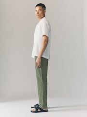 Vert kaki - Pantalons Blend de lin texturé à taille élastiquée - Image 4 de 10