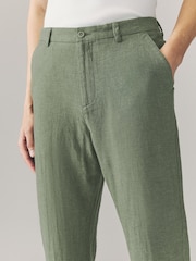 Vert kaki - Pantalons Blend de lin texturé à taille élastiquée - Image 5 de 10