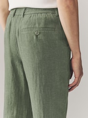 Vert kaki - Pantalons Blend de lin texturé à taille élastiquée - Image 6 de 10