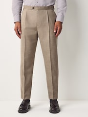 Neutral Regular Fit Smart Wool Blend Trousers With Linen and Functional Side Adjusters - Image 1 of 10