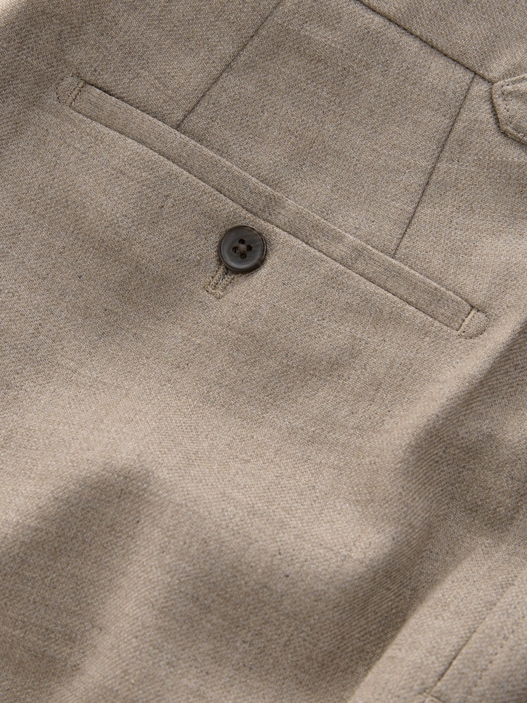Neutral Regular Fit Smart Wool Blend Trousers With Linen and Functional Side Adjusters - Image 10 of 10