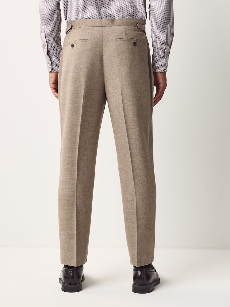 Neutral Regular Fit Smart Wool Blend Trousers With Linen and Functional Side Adjusters - Image 2 of 10