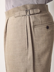 Neutral Regular Fit Smart Wool Blend Trousers With Linen and Functional Side Adjusters - Image 3 of 10
