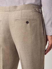Neutral Regular Fit Smart Wool Blend Trousers With Linen and Functional Side Adjusters - Image 4 of 10