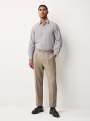 Neutral Regular Fit Smart Wool Blend Trousers With Linen and Functional Side Adjusters - Image 5 of 10
