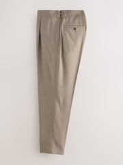 Neutral Regular Fit Smart Wool Blend Trousers With Linen and Functional Side Adjusters - Image 7 of 10