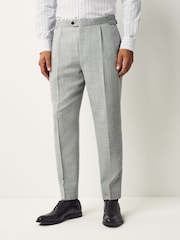 Gris - Regular Fit Smart Wool Blend Trousers With Linen and Functional Side Adjusters - Imagen 1 de 11