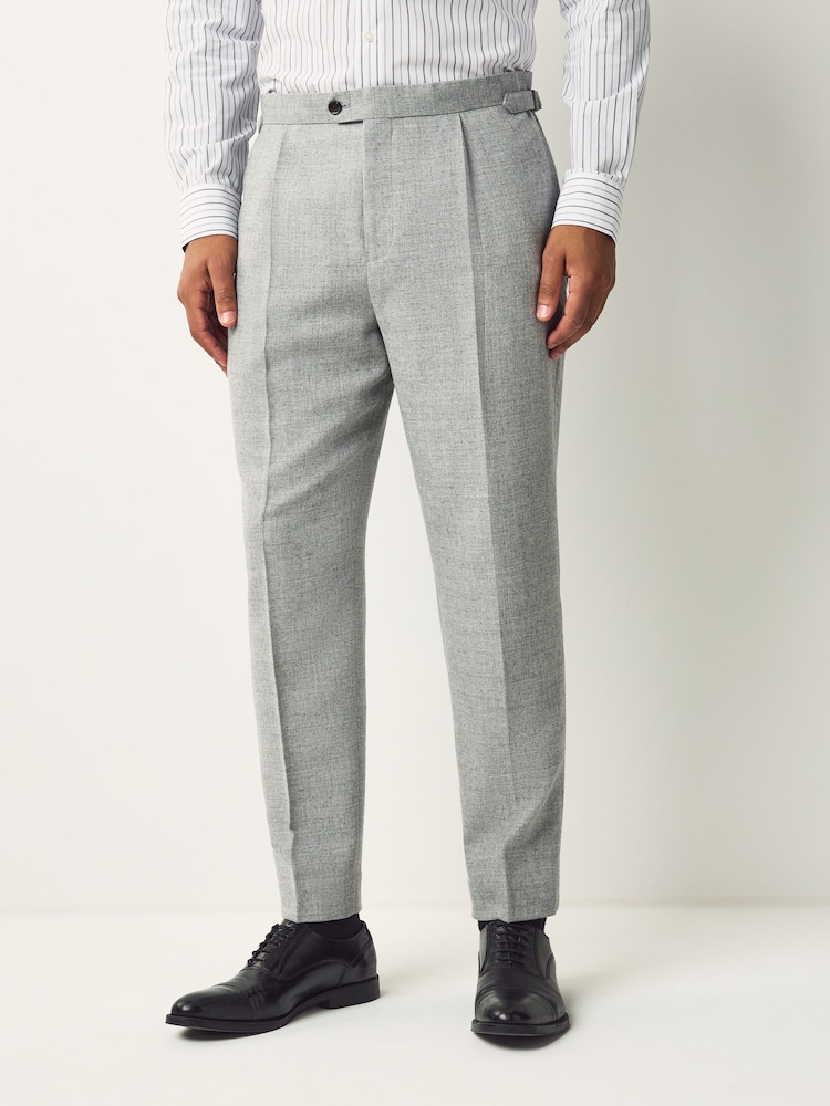 Gris - Regular Fit Smart Wool Blend Trousers With Linen and Functional Side Adjusters - Imagen 1 de 11
