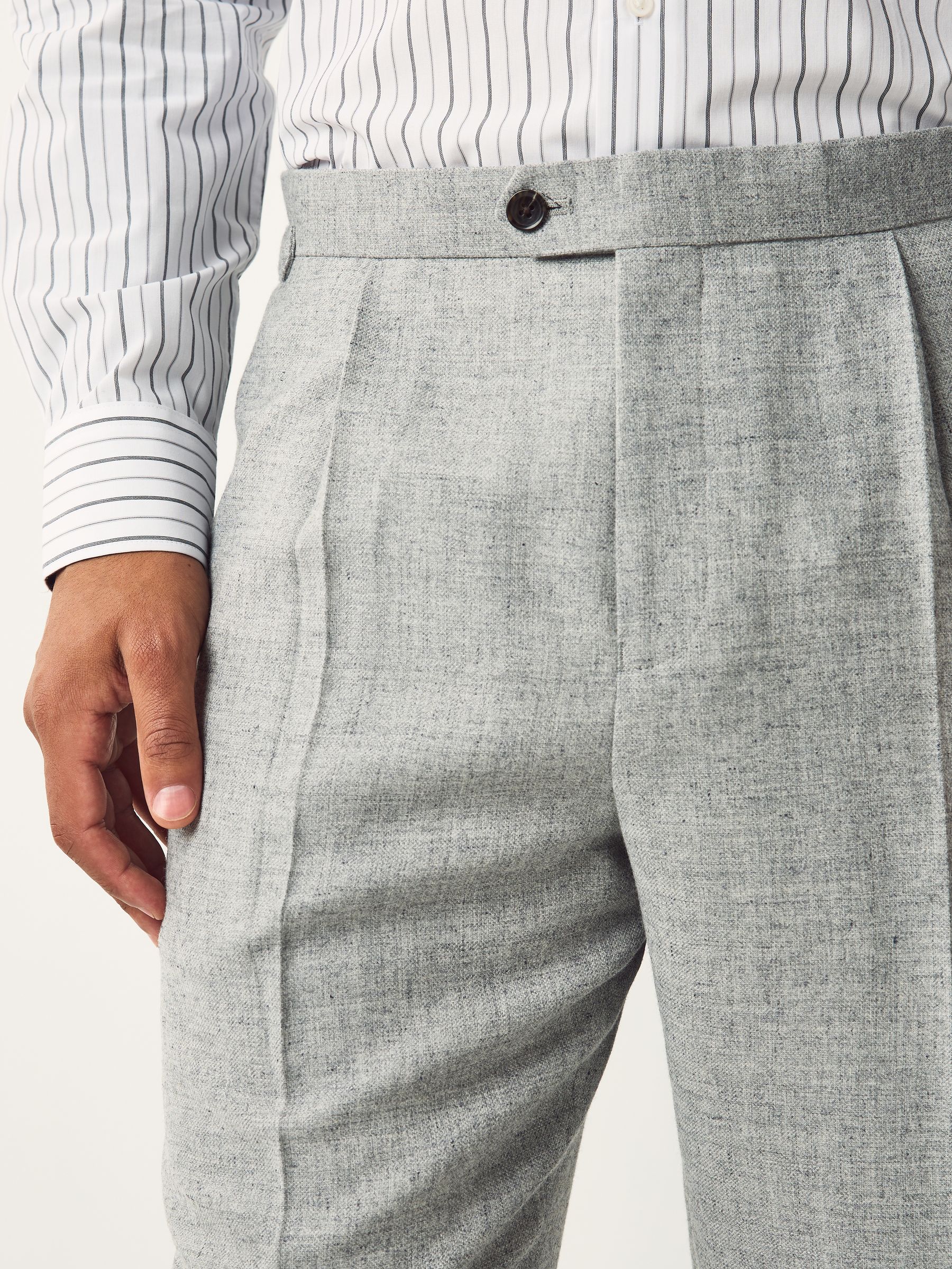 Buy Grey Regular Fit Smart Wool Blend Trousers With Linen and